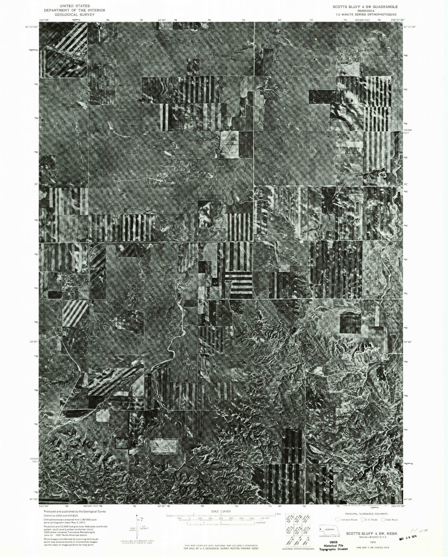Classic USGS Harrisburg Nebraska 7.5'x7.5' Topo Map Image