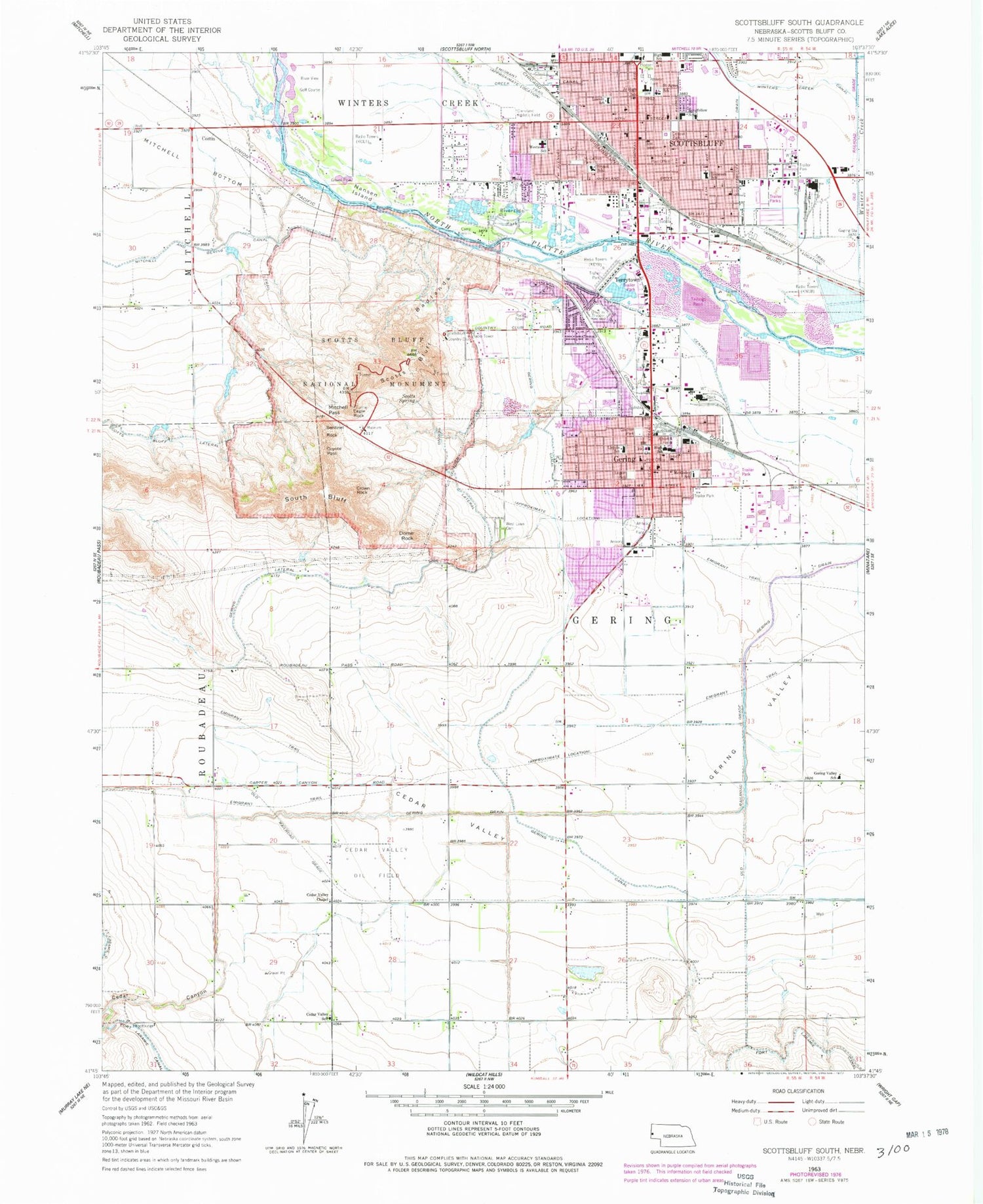 Classic USGS Scottsbluff South Nebraska 7.5'x7.5' Topo Map Image