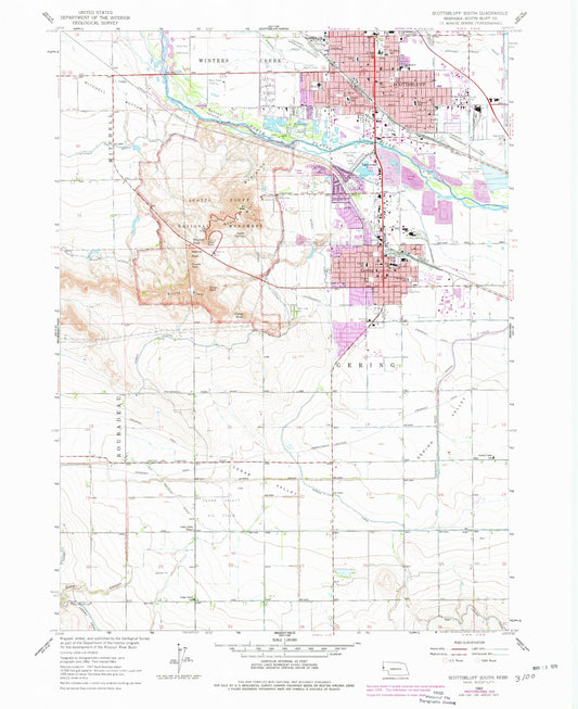 Classic USGS Scottsbluff South Nebraska 7.5'x7.5' Topo Map Image
