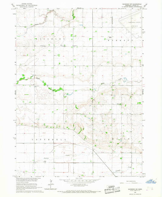 Classic USGS Scribner SW Nebraska 7.5'x7.5' Topo Map Image