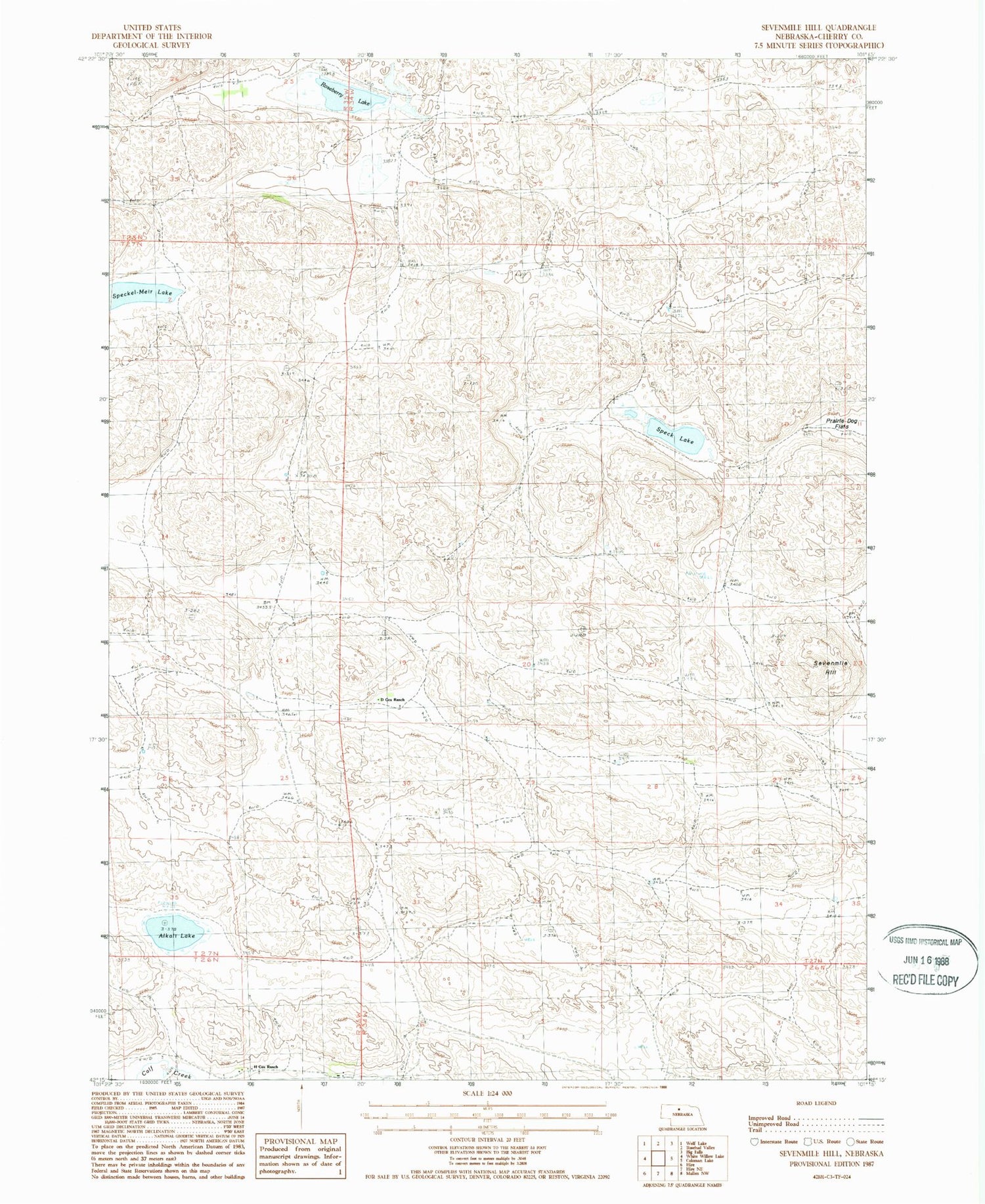 Classic USGS Sevenmile Hill Nebraska 7.5'x7.5' Topo Map Image
