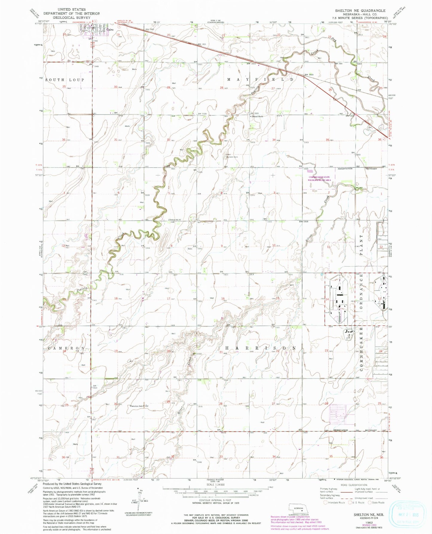 Classic USGS Shelton NE Nebraska 7.5'x7.5' Topo Map Image