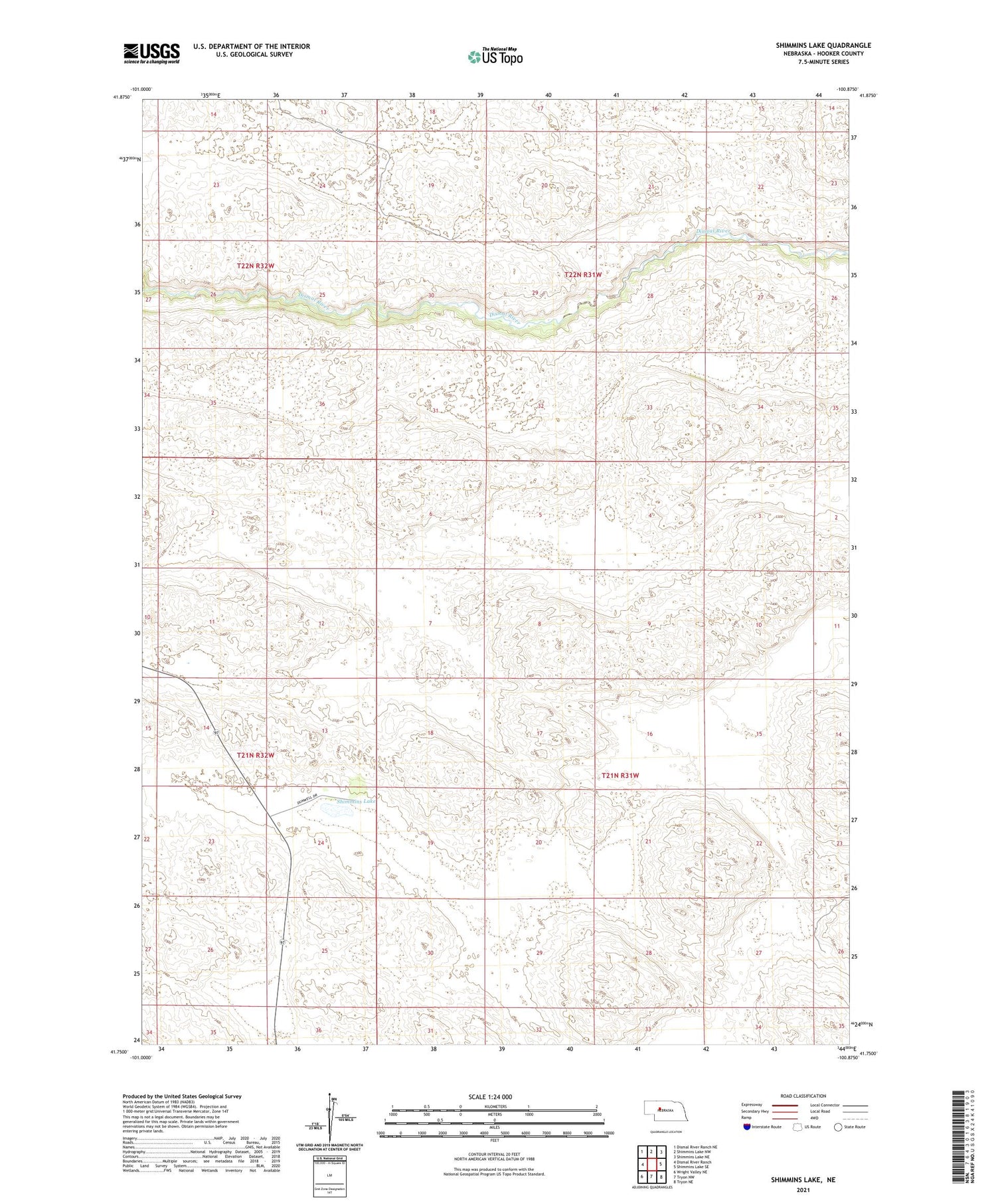 Shimmins Lake Nebraska US Topo Map Image