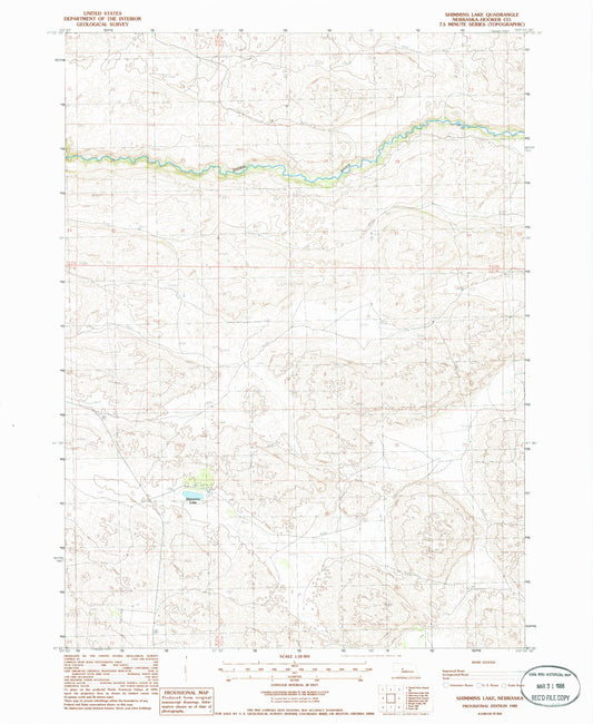Classic USGS Shimmins Lake Nebraska 7.5'x7.5' Topo Map Image