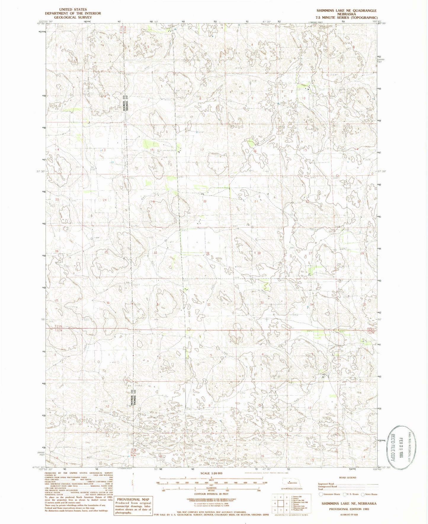 Classic USGS Shimmins Lake NE Nebraska 7.5'x7.5' Topo Map Image