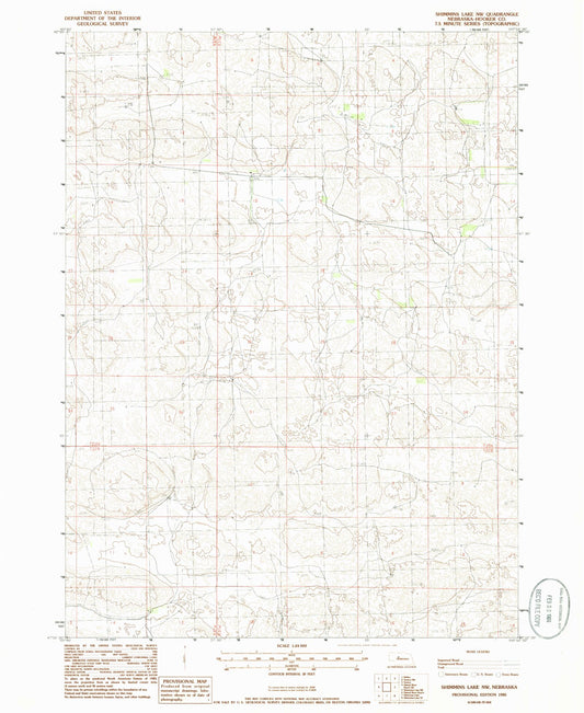 Classic USGS Shimmins Lake NW Nebraska 7.5'x7.5' Topo Map Image
