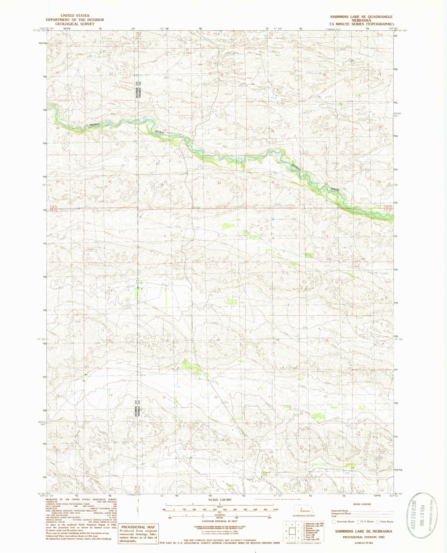 Classic USGS Shimmins Lake SE Nebraska 7.5'x7.5' Topo Map Image