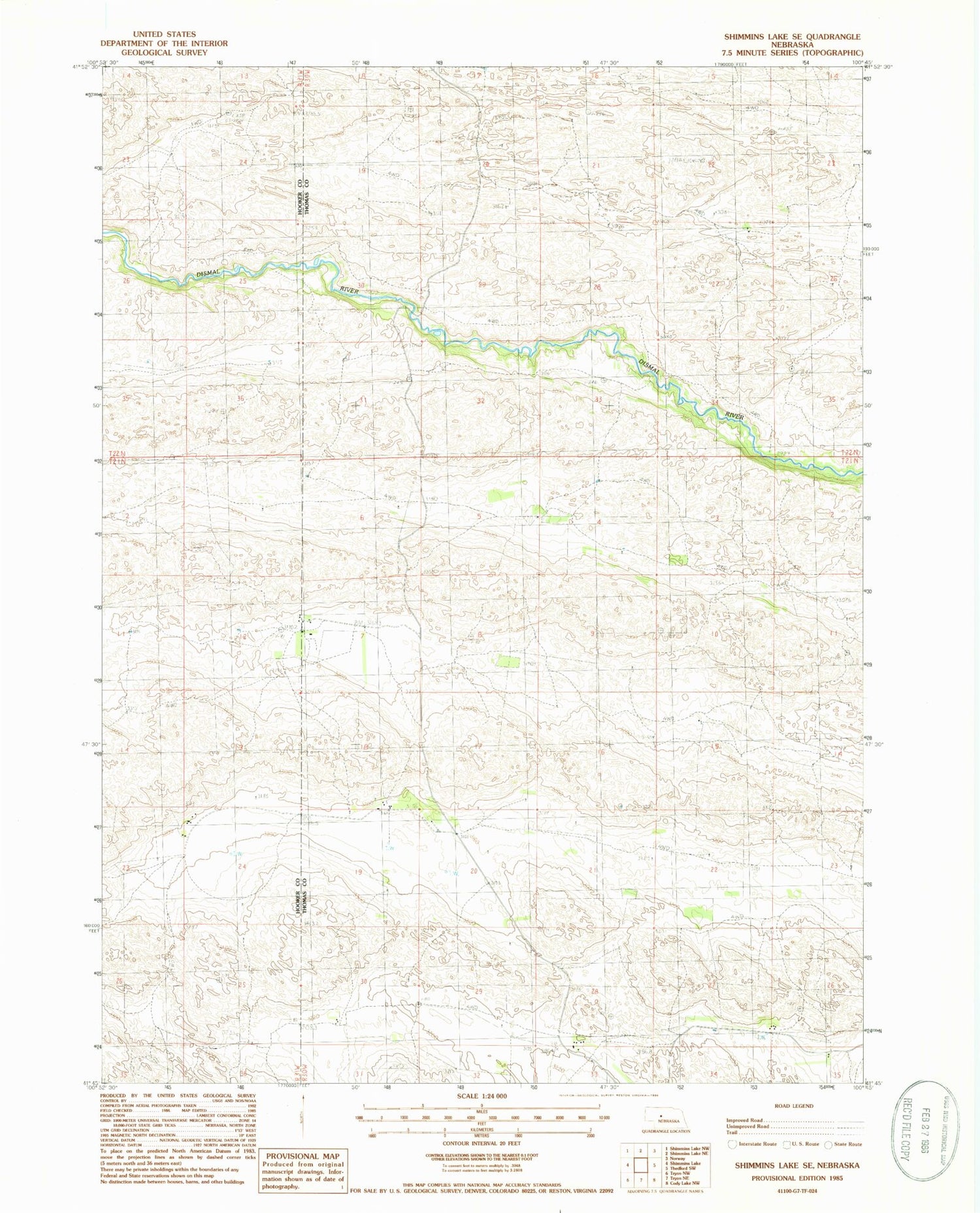 Classic USGS Shimmins Lake SE Nebraska 7.5'x7.5' Topo Map Image