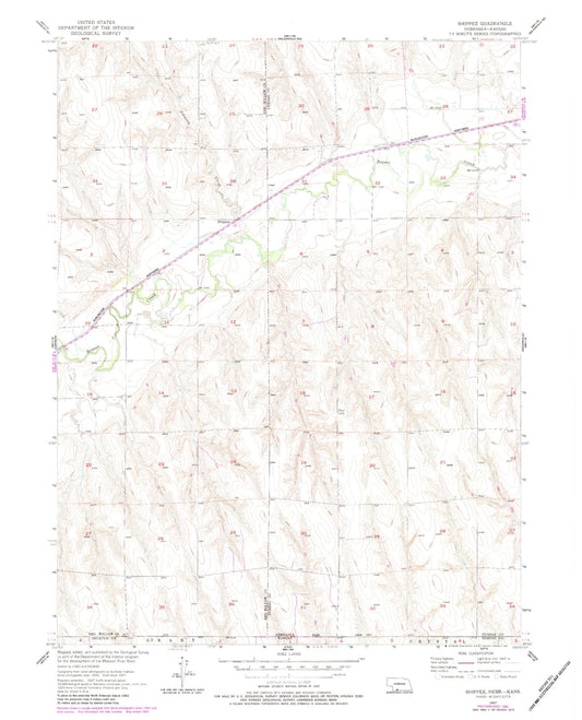 Classic USGS Shippee Nebraska 7.5'x7.5' Topo Map Image