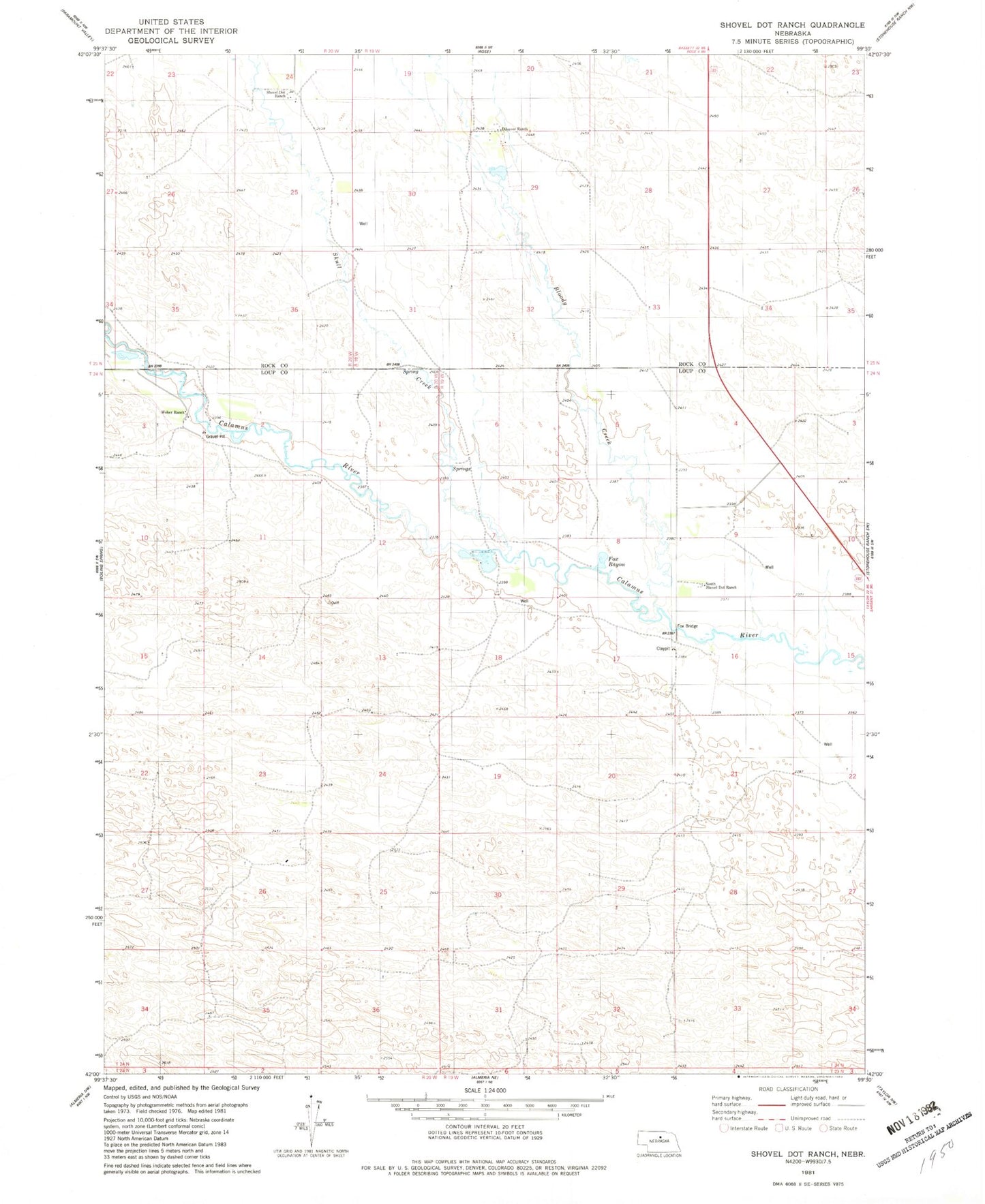Classic USGS Shovel Dot Ranch Nebraska 7.5'x7.5' Topo Map Image