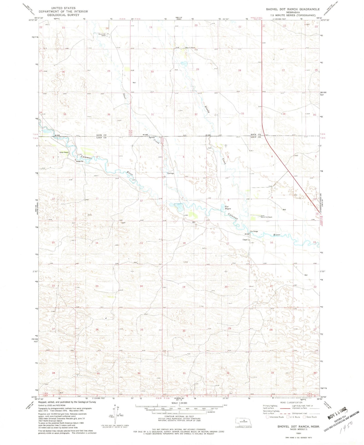 Classic USGS Shovel Dot Ranch Nebraska 7.5'x7.5' Topo Map Image