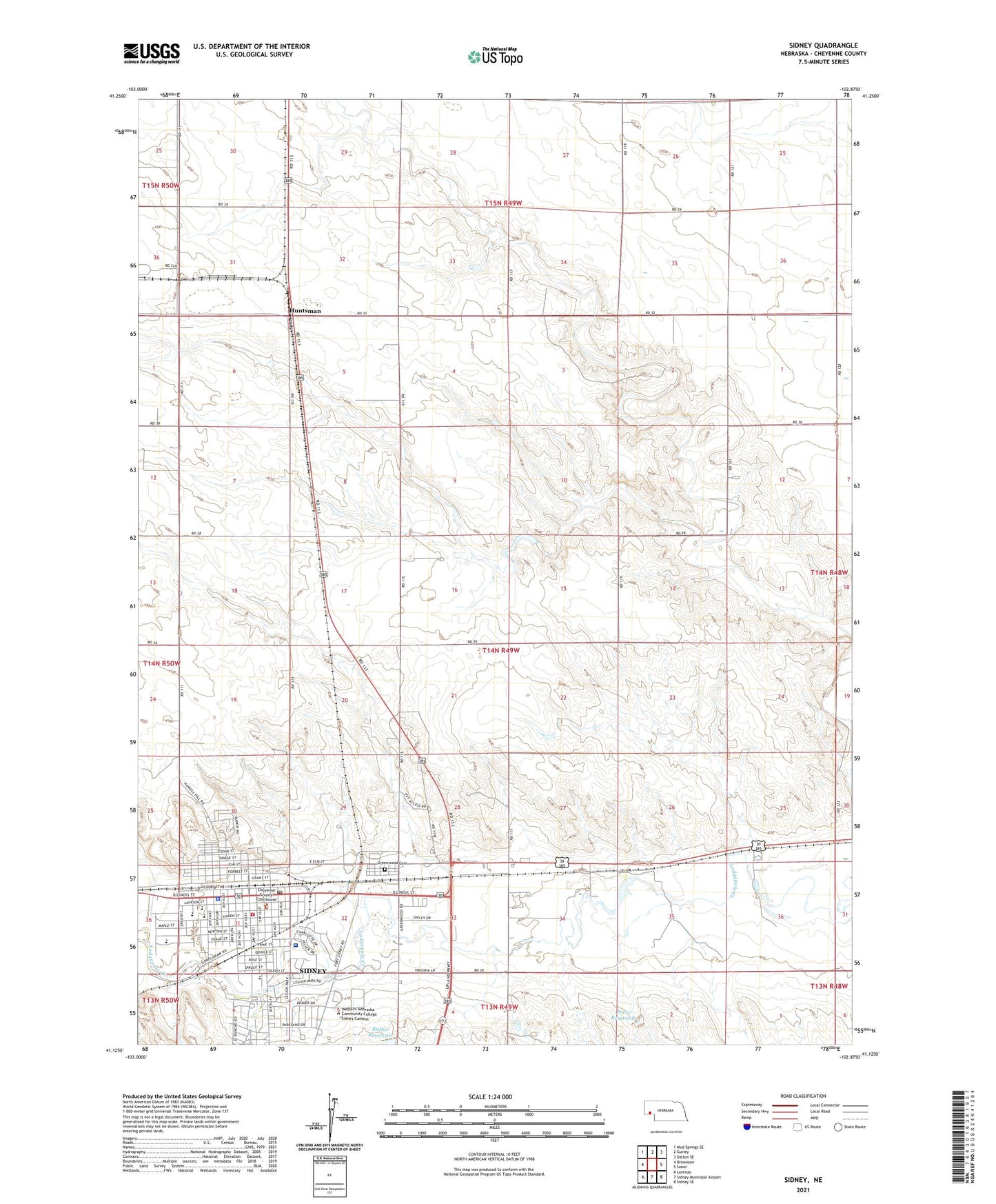 Sidney Nebraska US Topo Map Image