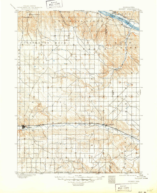 Historic 1899 Sidney Nebraska 30'x30' Topo Map Image