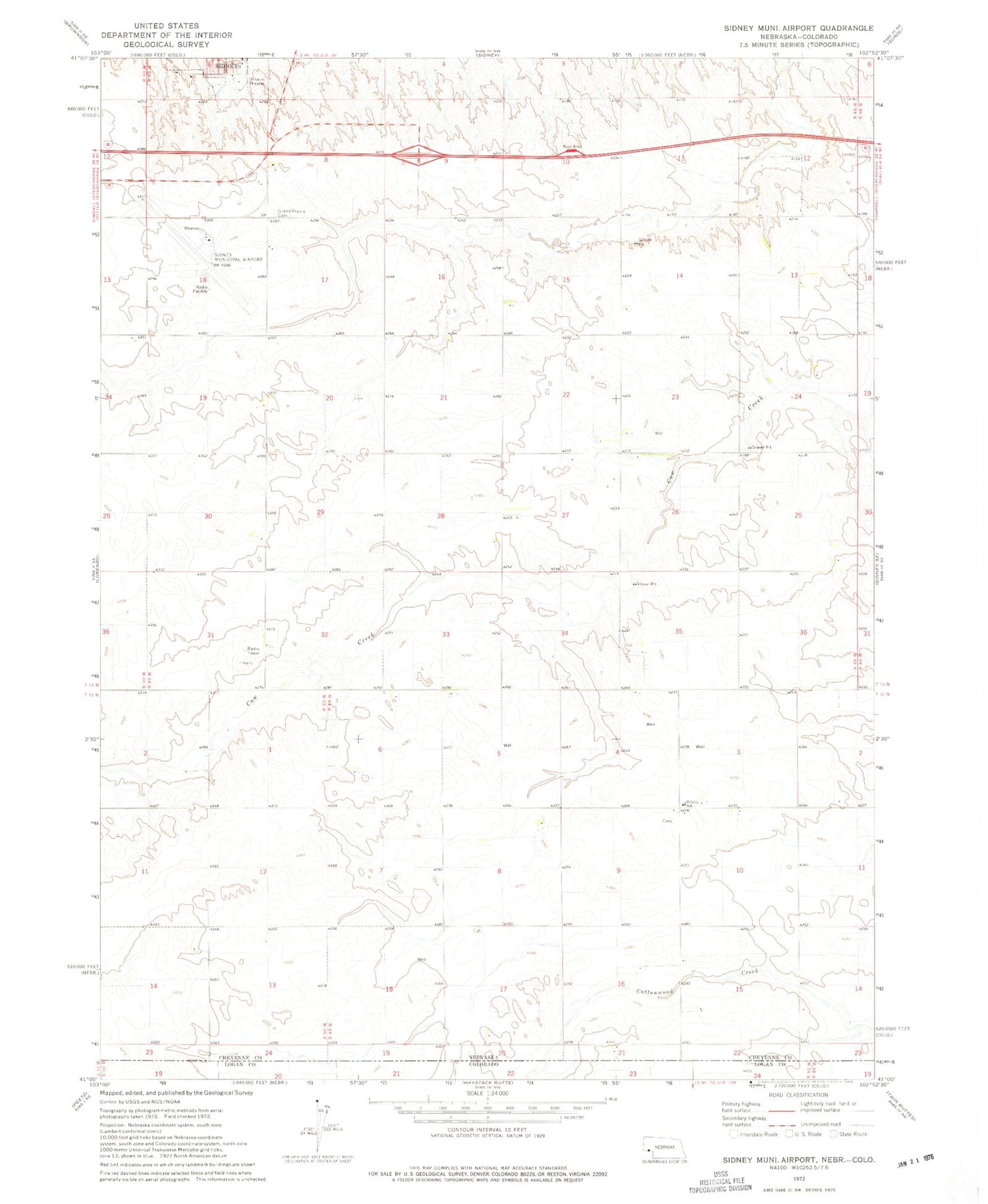 Classic USGS Sidney Municipal Airport Nebraska 7.5'x7.5' Topo Map Image