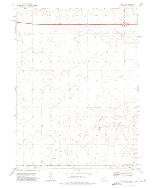 Classic USGS Sidney SE Nebraska 7.5'x7.5' Topo Map Image