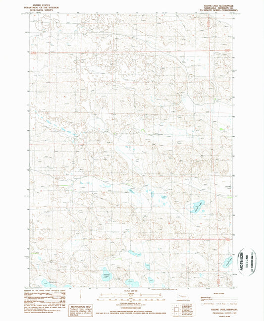 Classic USGS Skunk Lake Nebraska 7.5'x7.5' Topo Map Image