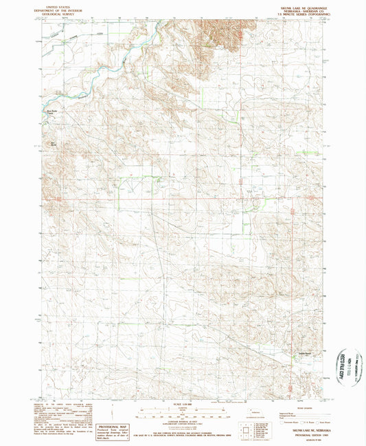 Classic USGS Skunk Lake NE Nebraska 7.5'x7.5' Topo Map Image