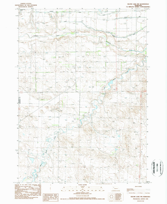 Classic USGS Skunk Lake NW Nebraska 7.5'x7.5' Topo Map Image