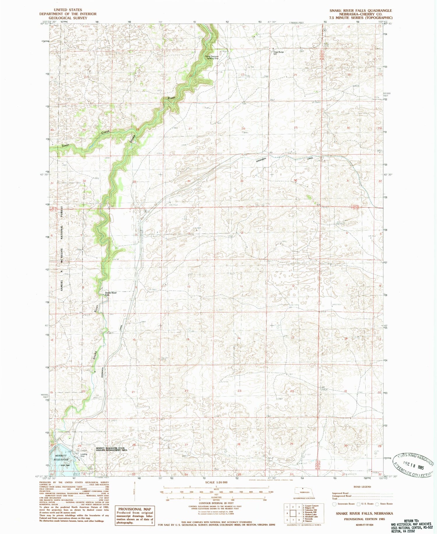 Classic USGS Snake River Falls Nebraska 7.5'x7.5' Topo Map Image