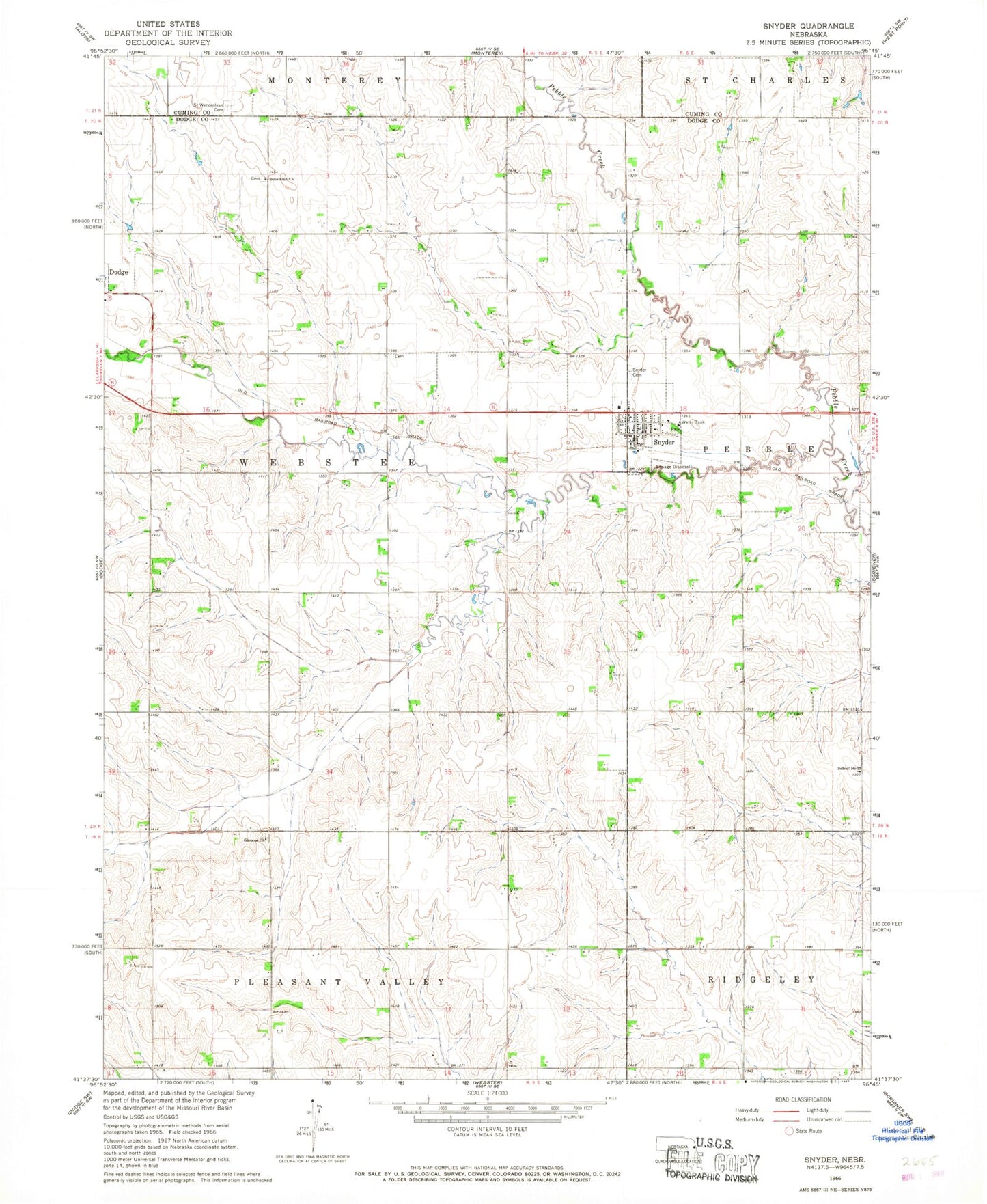 Classic USGS Snyder Nebraska 7.5'x7.5' Topo Map Image