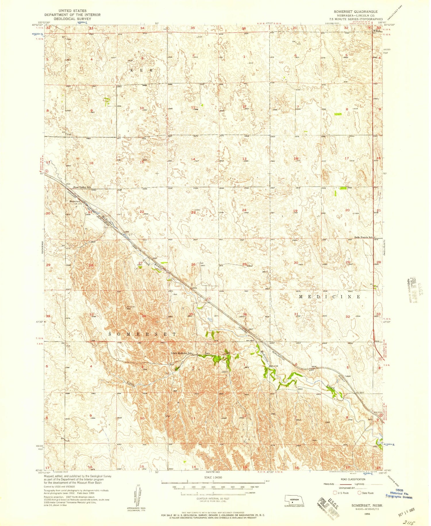 Classic USGS Somerset Nebraska 7.5'x7.5' Topo Map Image