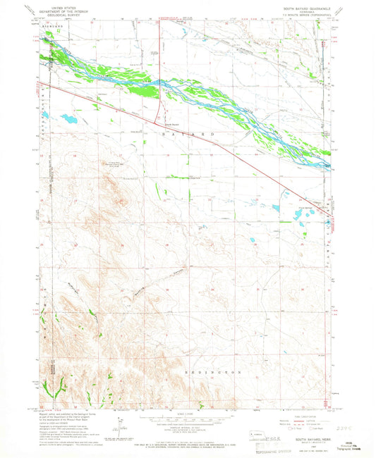 Classic USGS South Bayard Nebraska 7.5'x7.5' Topo Map Image