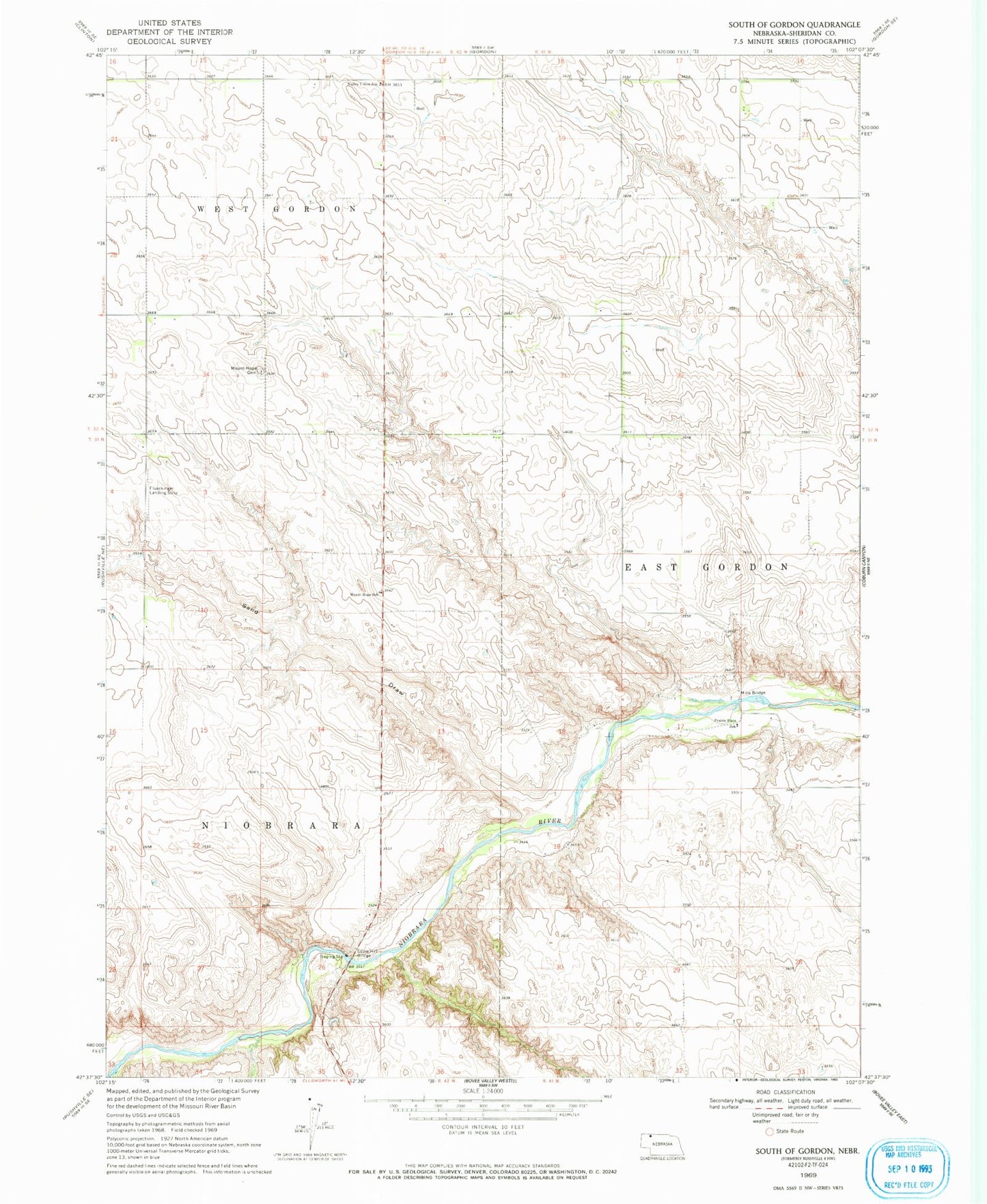 Classic USGS South of Gordon Nebraska 7.5'x7.5' Topo Map Image