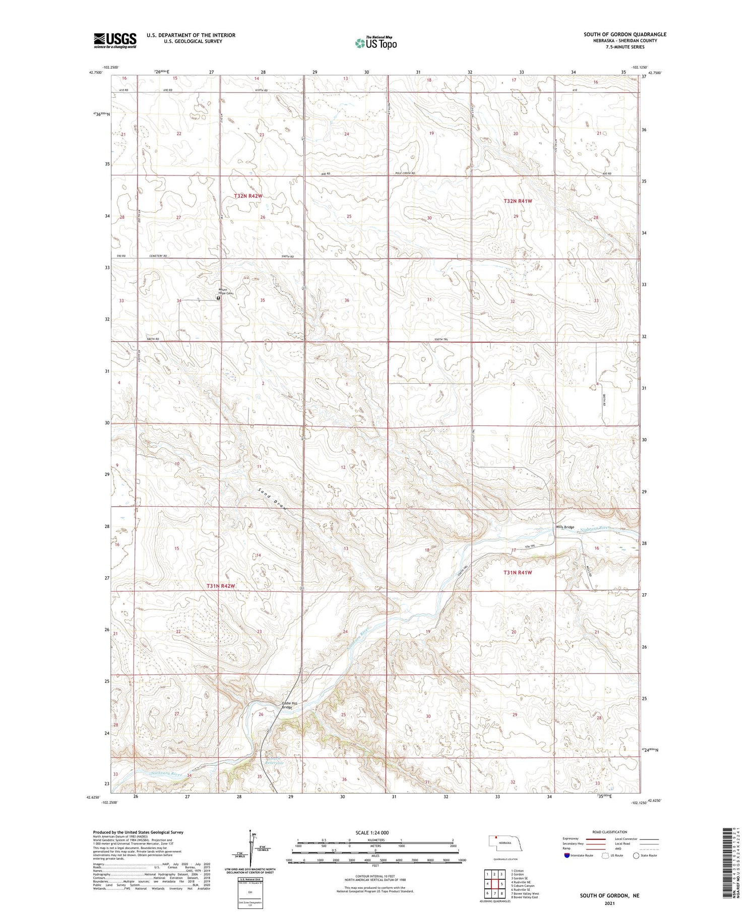 South of Gordon Nebraska US Topo Map Image
