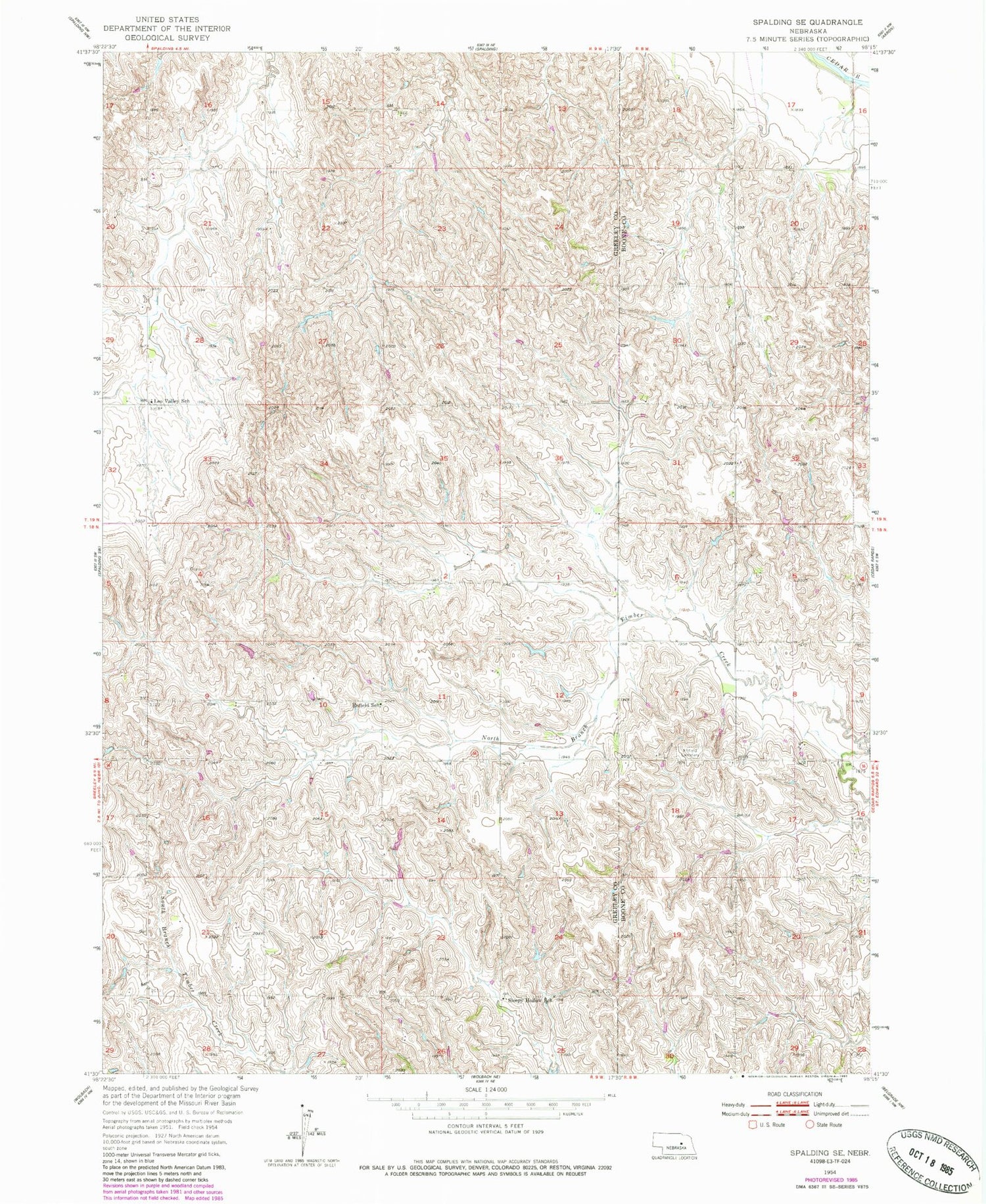 Classic USGS Spalding SE Nebraska 7.5'x7.5' Topo Map Image