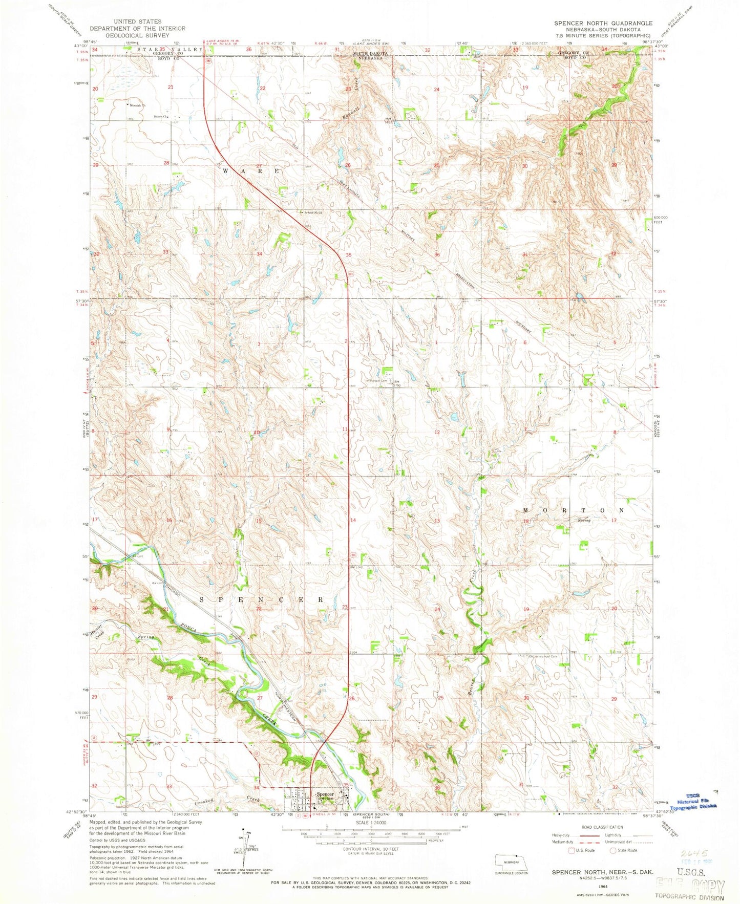 Classic USGS Spencer North Nebraska 7.5'x7.5' Topo Map Image