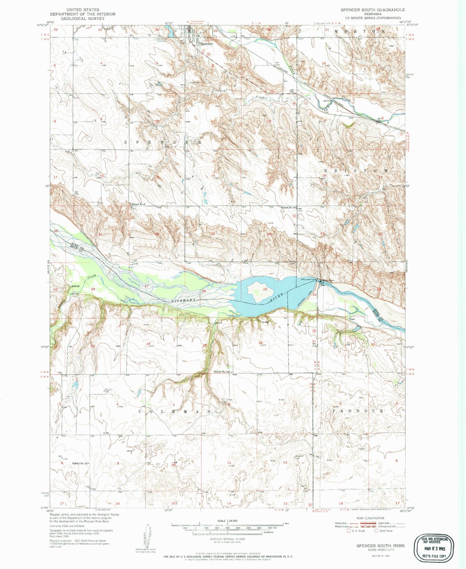 Classic USGS Spencer South Nebraska 7.5'x7.5' Topo Map Image