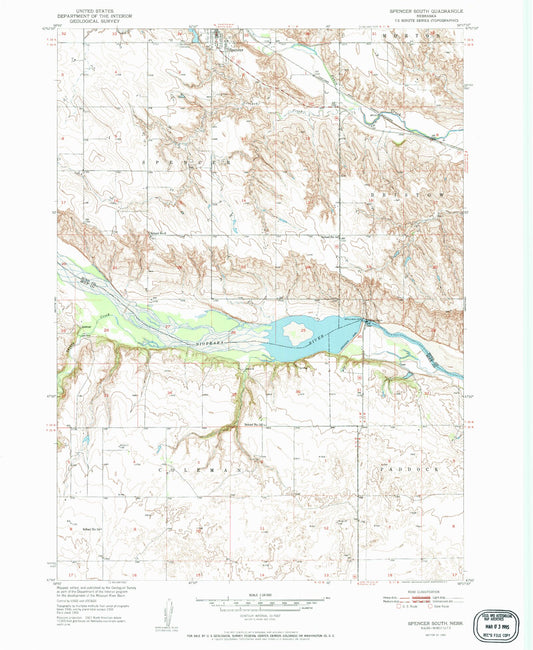 Classic USGS Spencer South Nebraska 7.5'x7.5' Topo Map Image