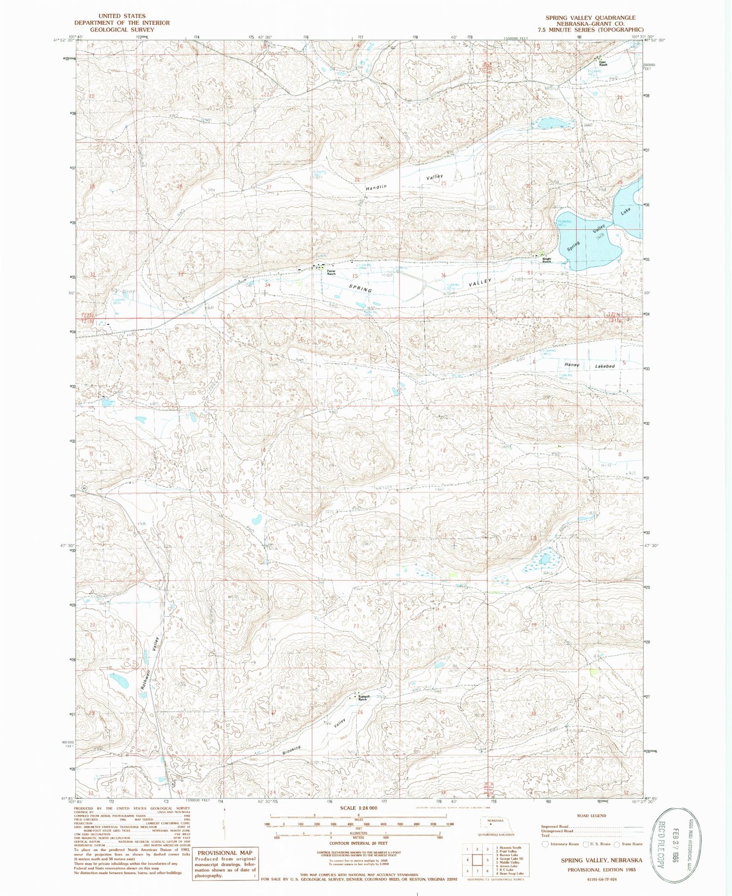 Classic USGS Spring Valley Nebraska 7.5'x7.5' Topo Map Image