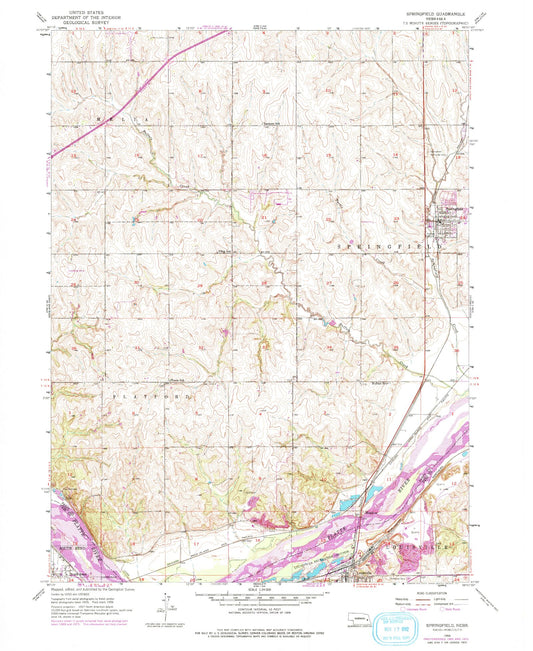 Classic USGS Springfield Nebraska 7.5'x7.5' Topo Map Image