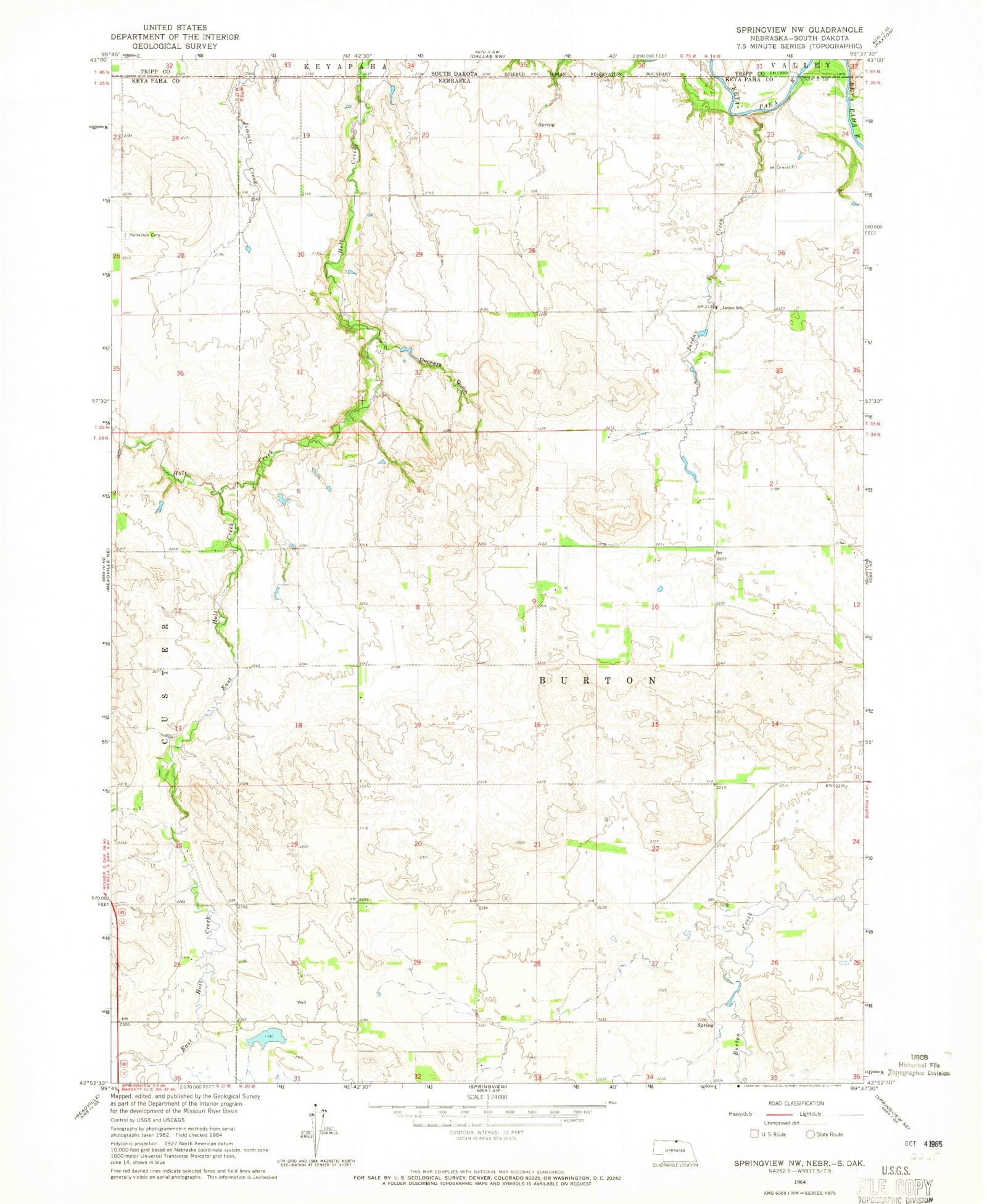 Classic USGS Springview NW Nebraska 7.5'x7.5' Topo Map – MyTopo Map Store