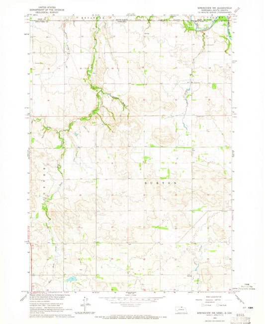 Classic USGS Springview NW Nebraska 7.5'x7.5' Topo Map Image