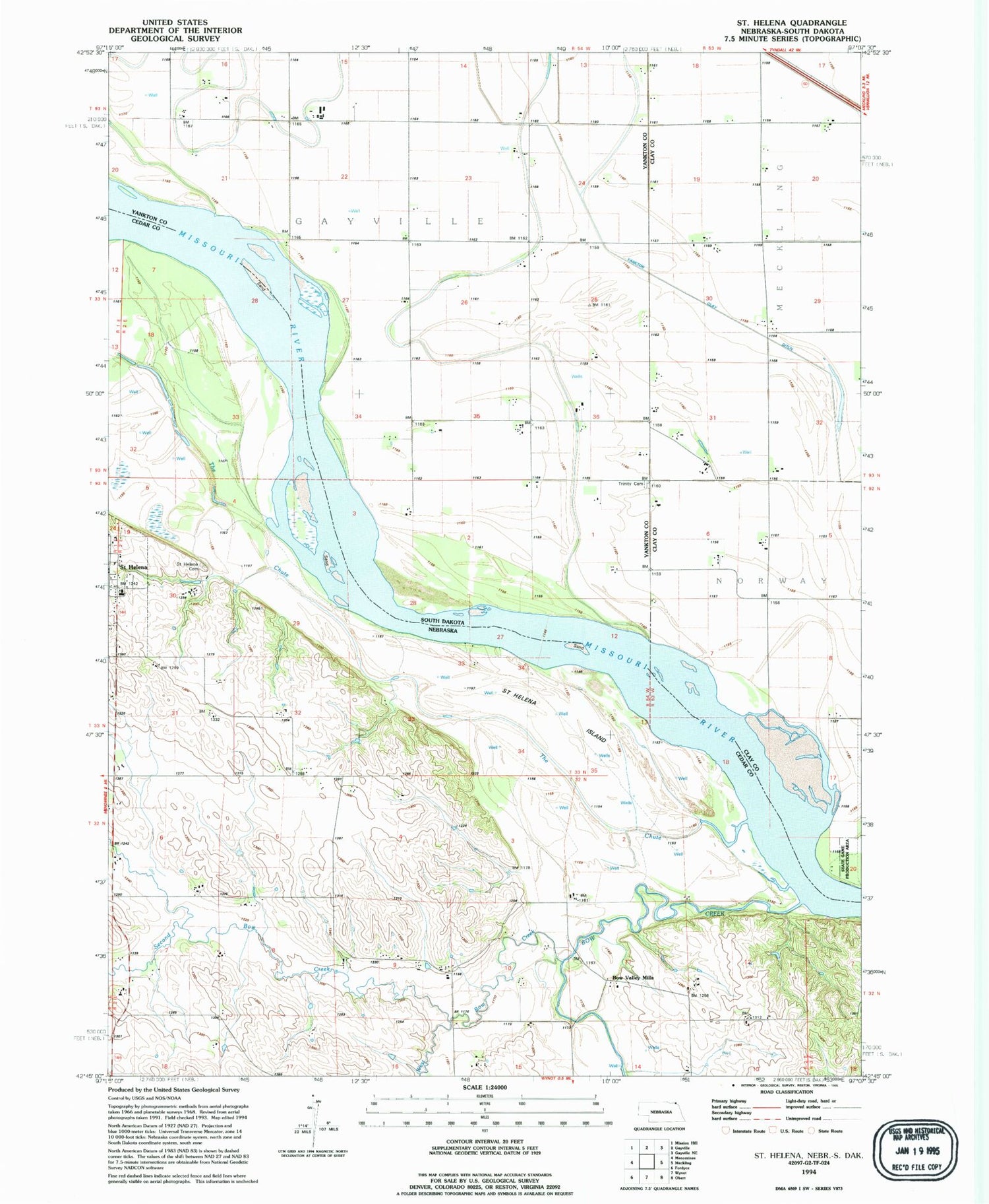 Classic USGS Saint Helena Nebraska 7.5'x7.5' Topo Map Image