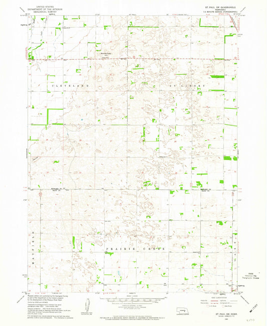 Classic USGS Saint Paul SW Nebraska 7.5'x7.5' Topo Map Image