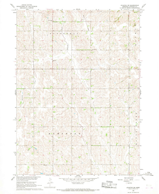 Classic USGS Stanton SW Nebraska 7.5'x7.5' Topo Map Image