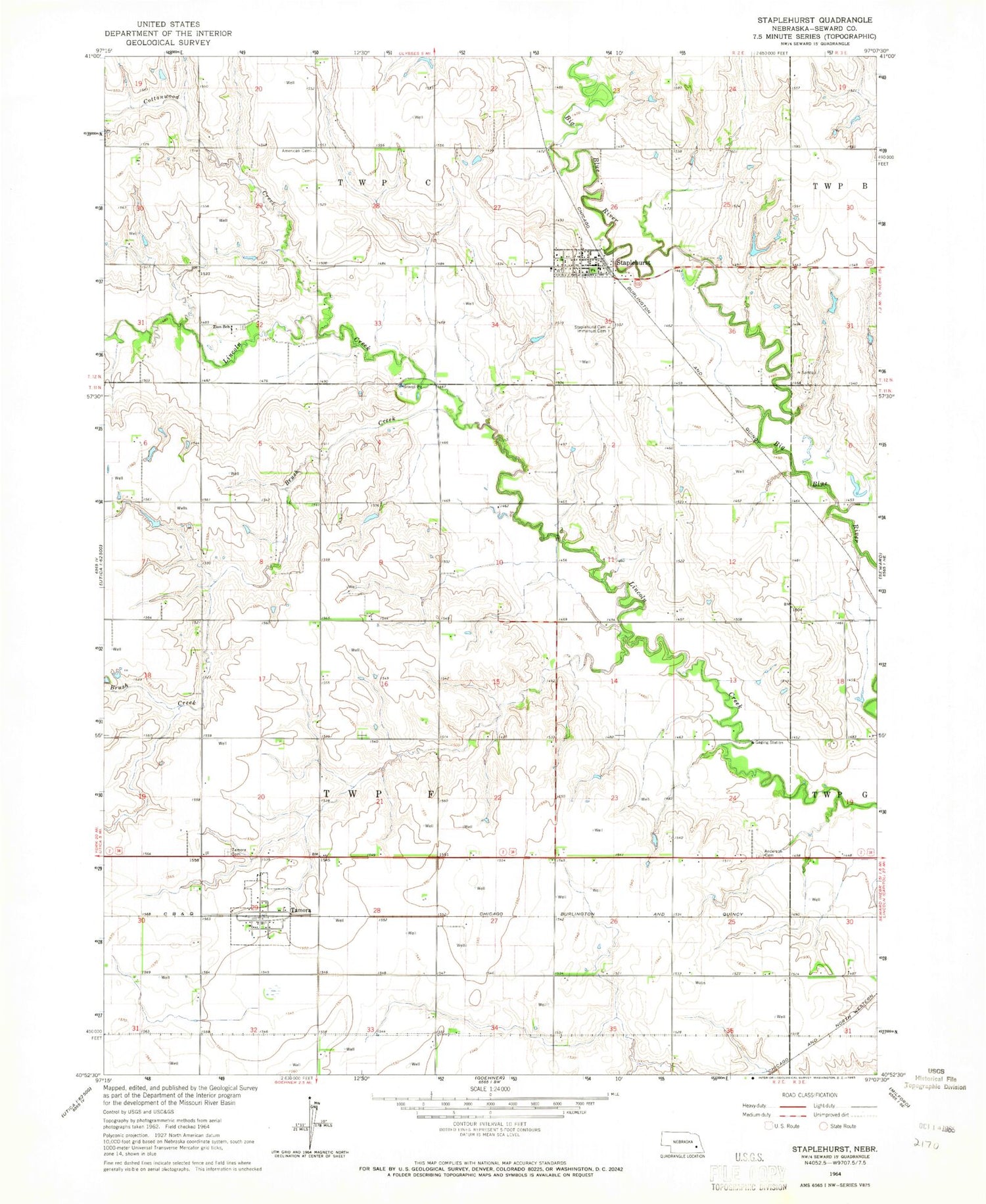 Classic USGS Staplehurst Nebraska 7.5'x7.5' Topo Map Image