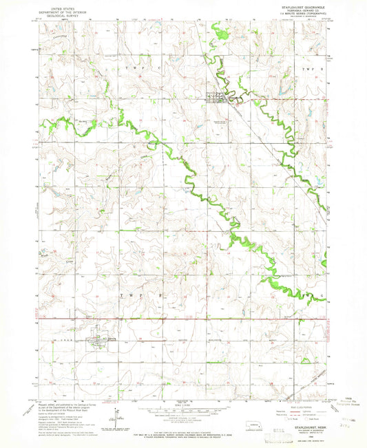 Classic USGS Staplehurst Nebraska 7.5'x7.5' Topo Map Image