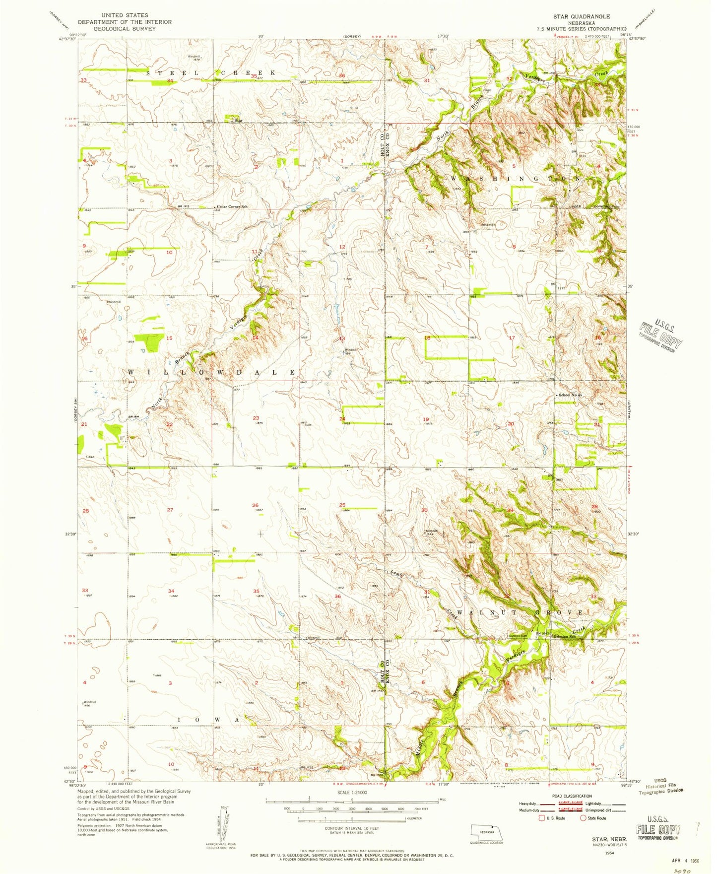 Classic USGS Star Nebraska 7.5'x7.5' Topo Map Image