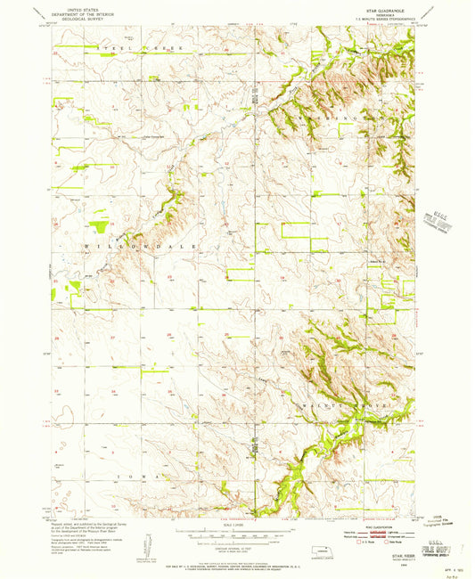 Classic USGS Star Nebraska 7.5'x7.5' Topo Map Image