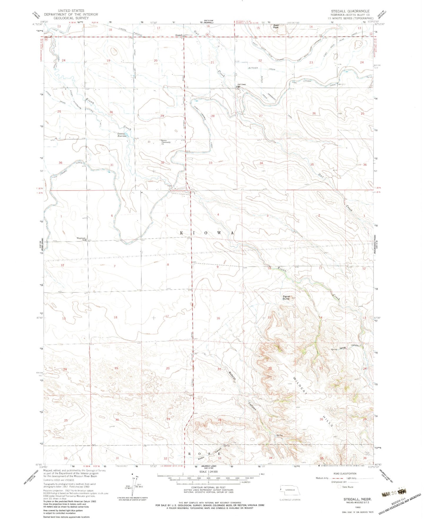 Classic USGS Stegall Nebraska 7.5'x7.5' Topo Map Image