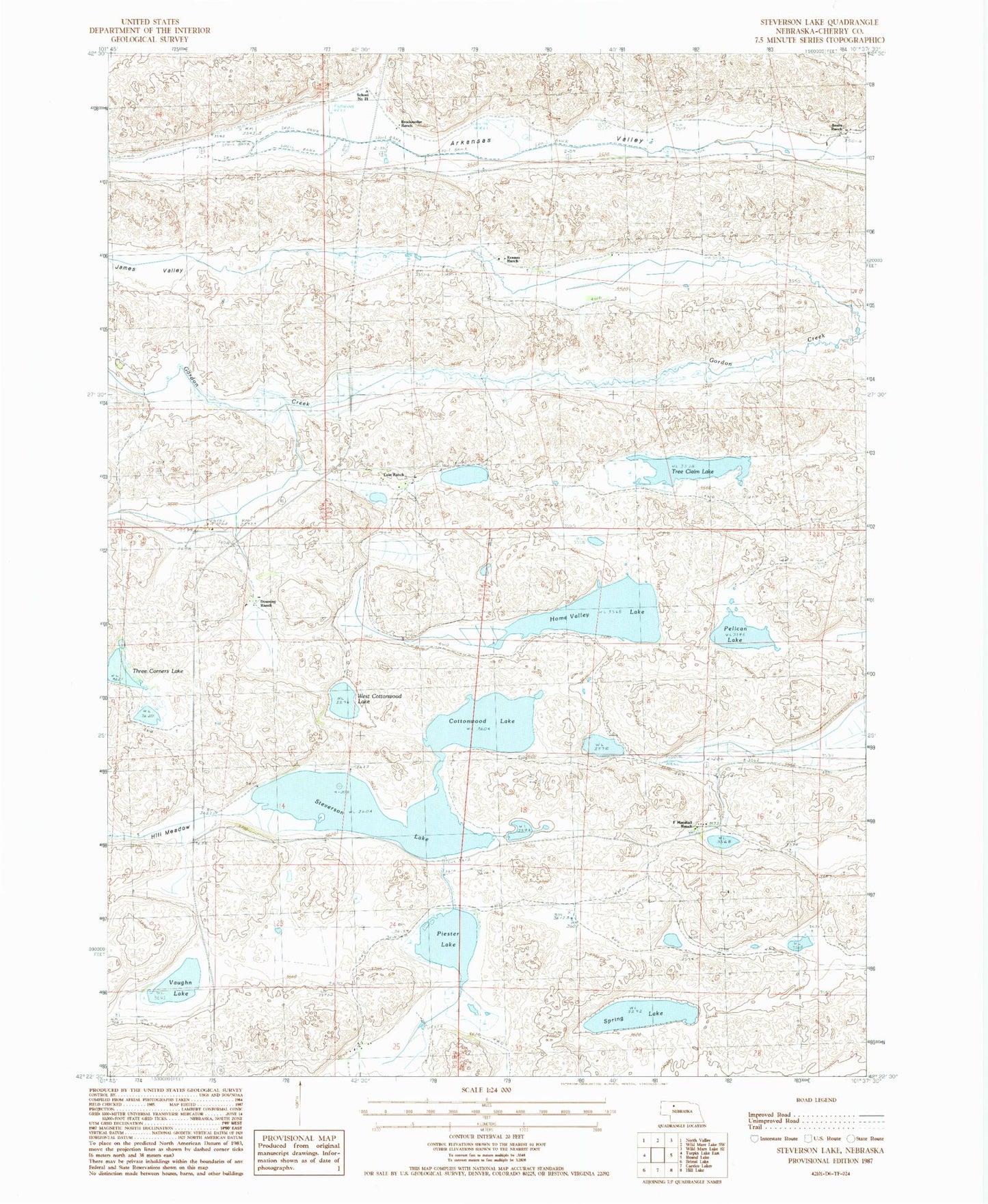 Classic USGS Steverson Lake Nebraska 7.5'x7.5' Topo Map Image