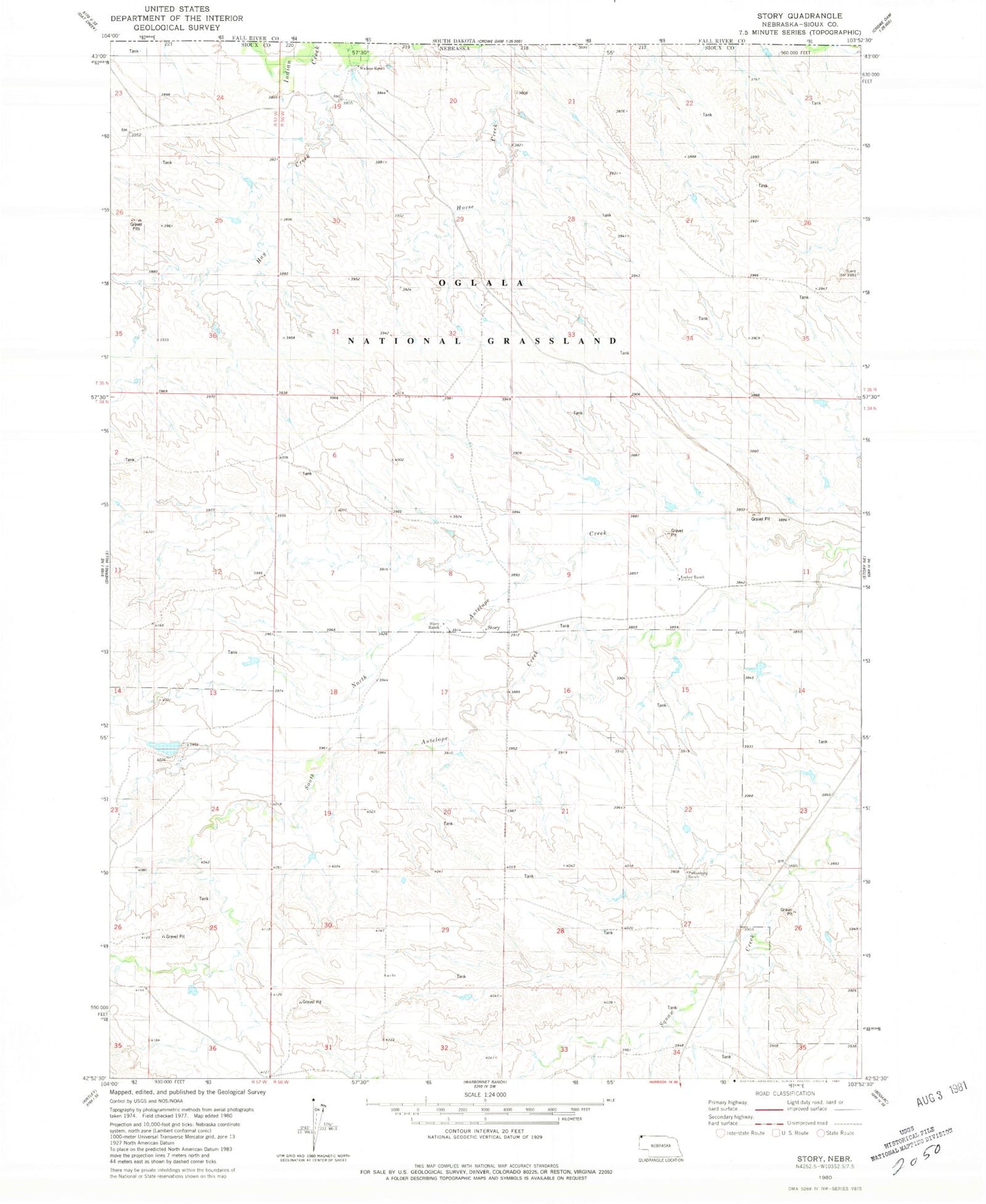 Classic USGS Story Nebraska 7.5'x7.5' Topo Map Image