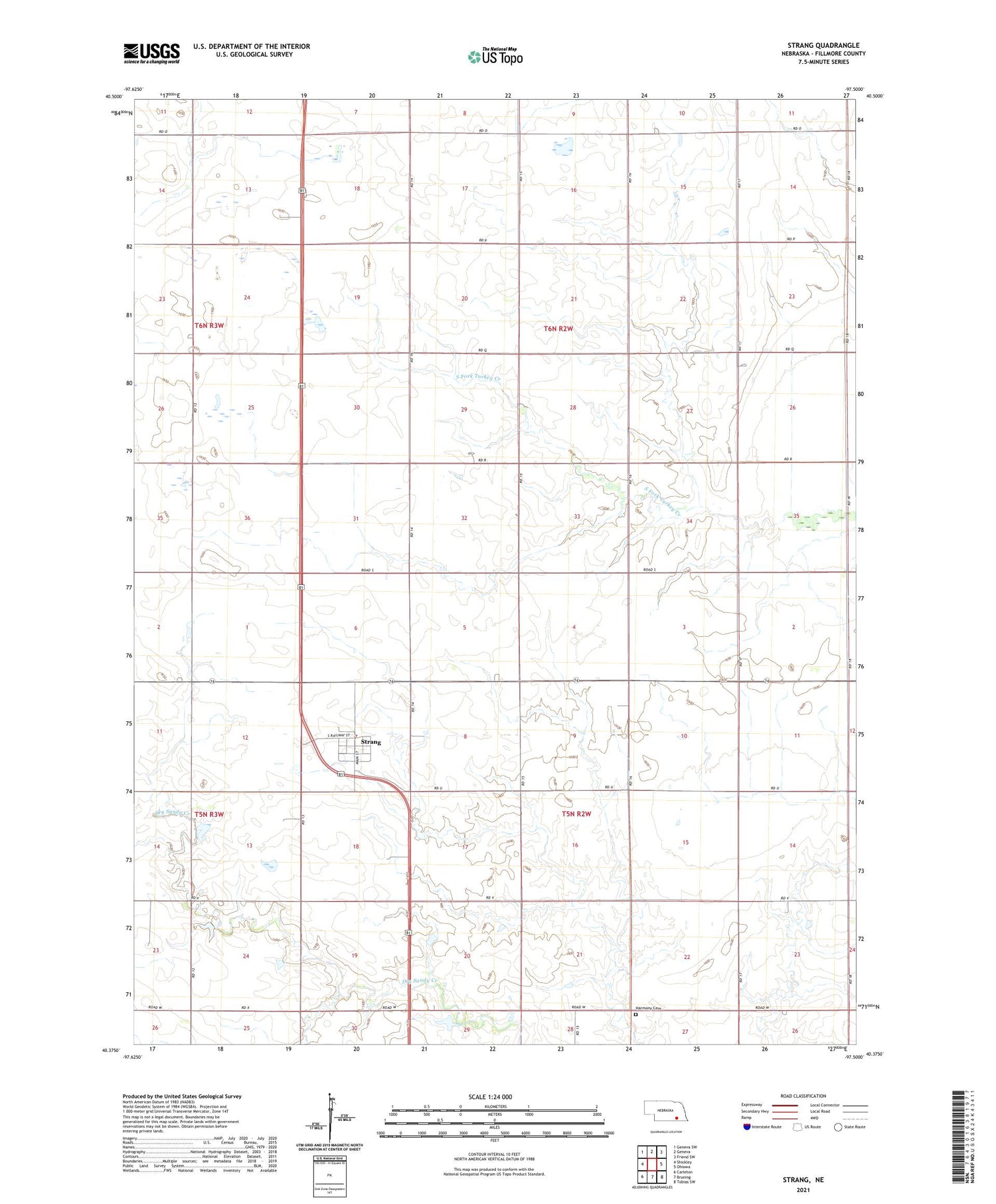 Strang Nebraska US Topo Map Image