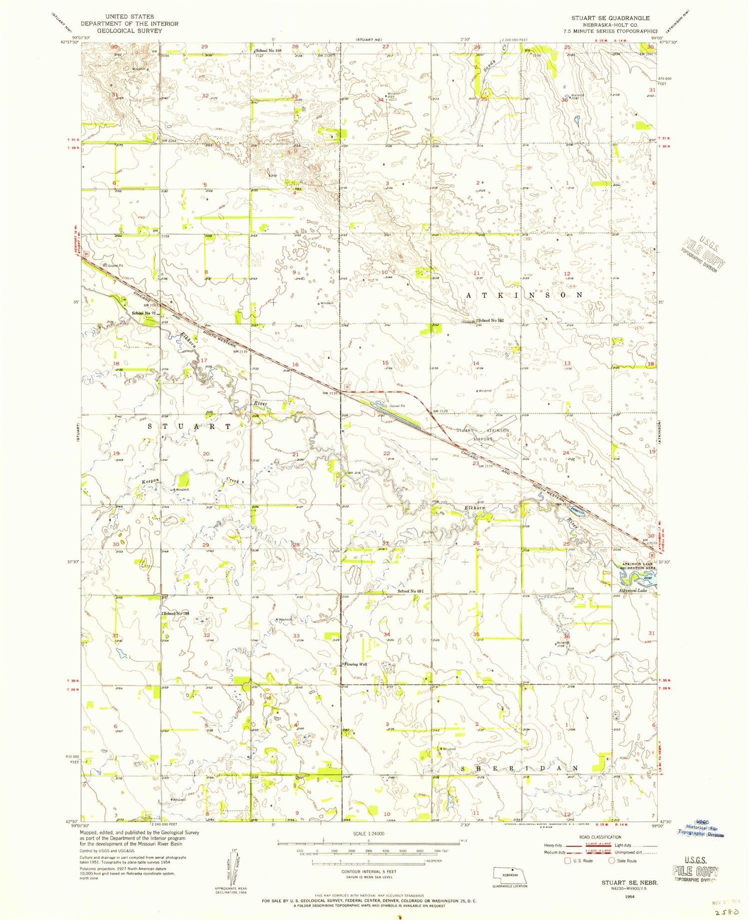 Classic USGS Stuart SE Nebraska 7.5'x7.5' Topo Map Image