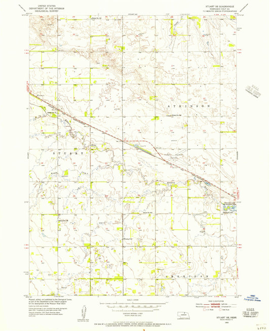 Classic USGS Stuart SE Nebraska 7.5'x7.5' Topo Map Image