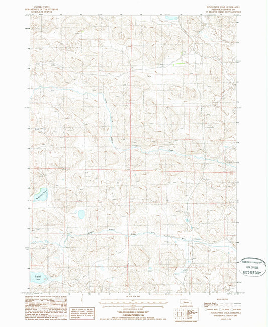 Classic USGS Sunflower Lake Nebraska 7.5'x7.5' Topo Map Image